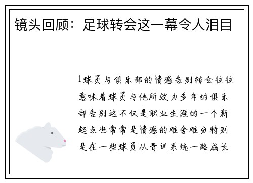 镜头回顾：足球转会这一幕令人泪目