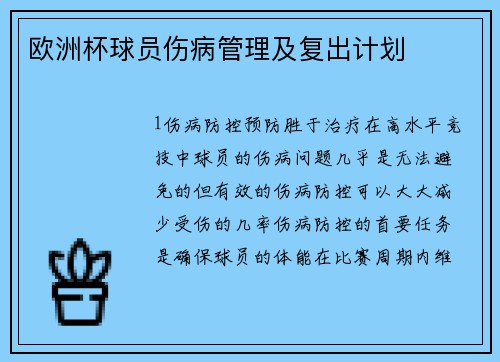 欧洲杯球员伤病管理及复出计划